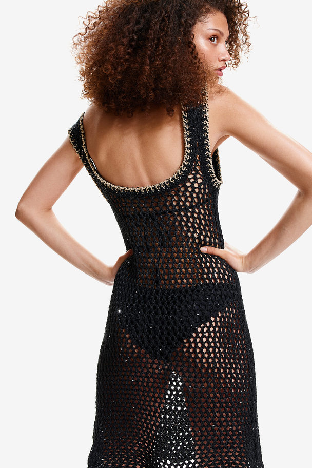 H&M Sequined Crochet-look Mini Dress Black