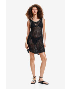 Sequined Crochet-look Mini Dress Black