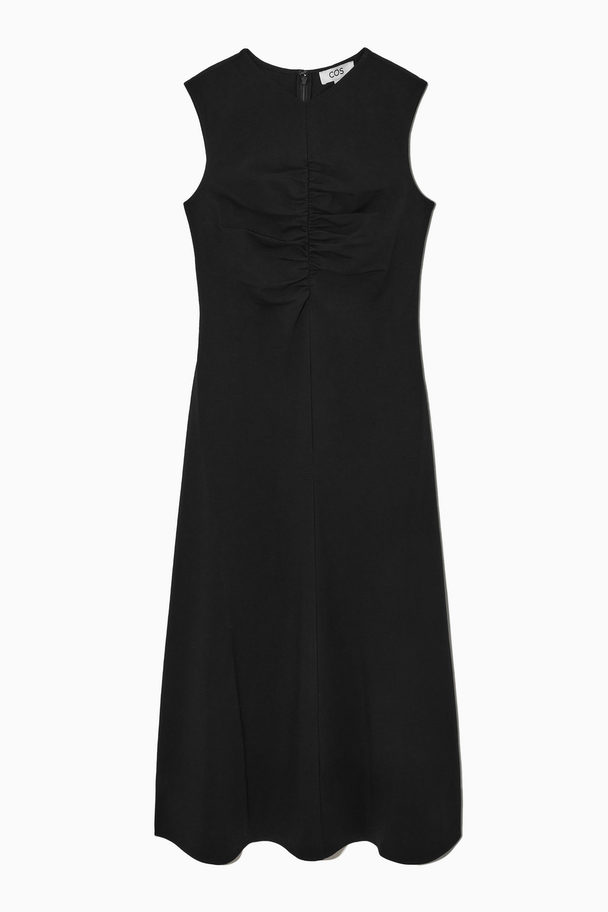 COS Slim-fit Gathered Midi Dress Black