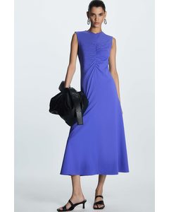 Slim-fit Gathered Midi Dress Blue