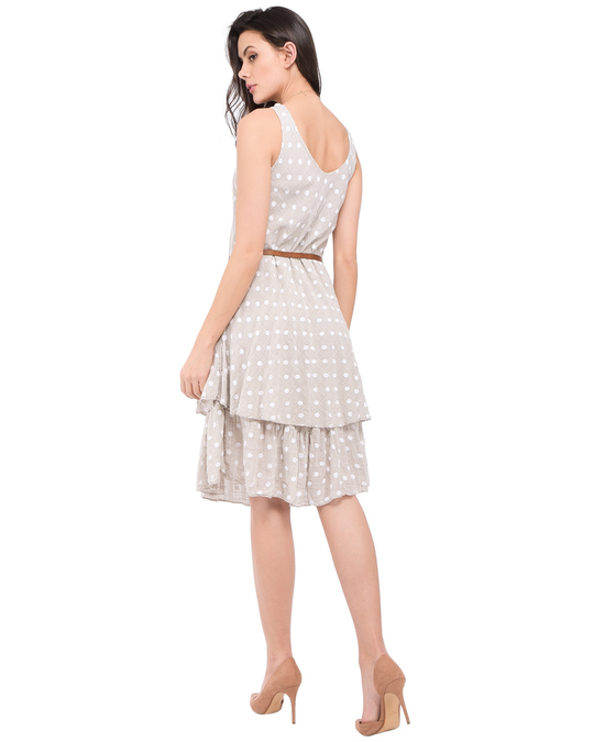 Le Jardin du Lin Mid-lenght V-neck Dress With Polka Dots Prints And Double-ruffles
