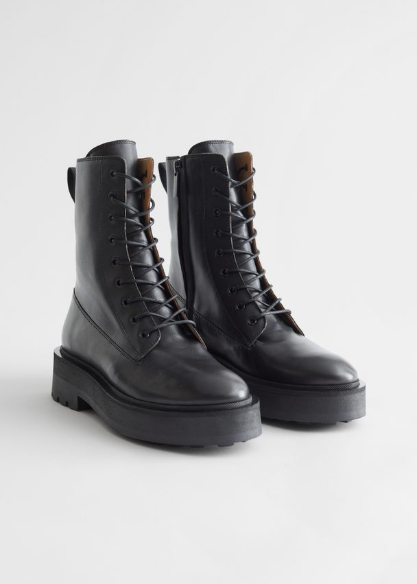 & Other Stories Chunky Leather Side Zip Boots Black