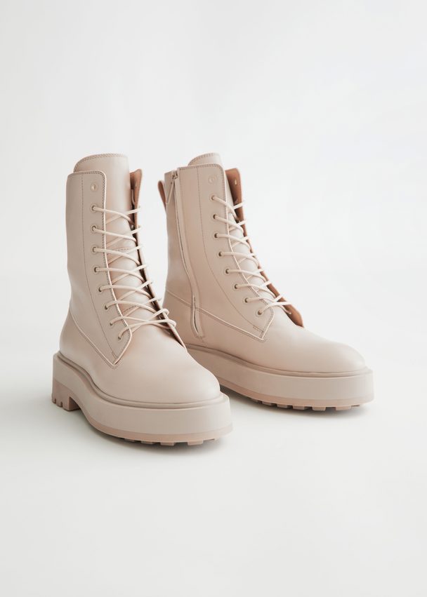 & Other Stories Chunky Leather Side Zip Boots Beige