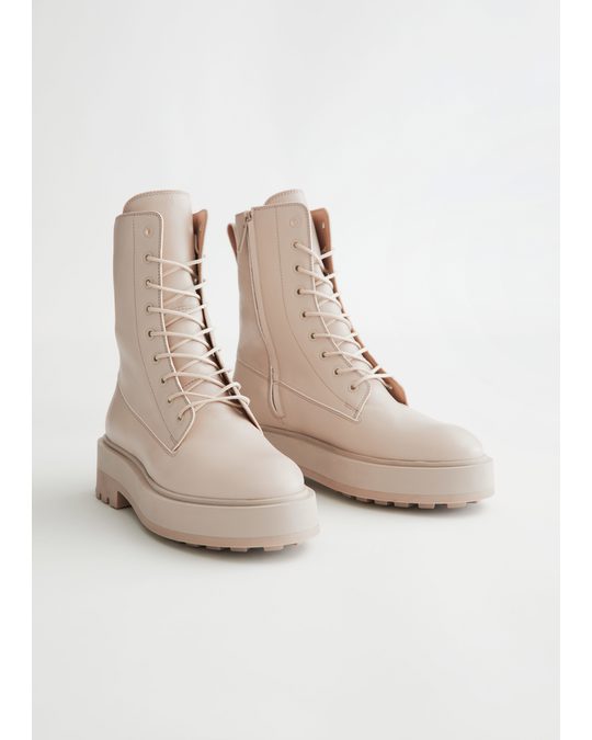 & Other Stories Chunky Leather Side Zip Boots Beige