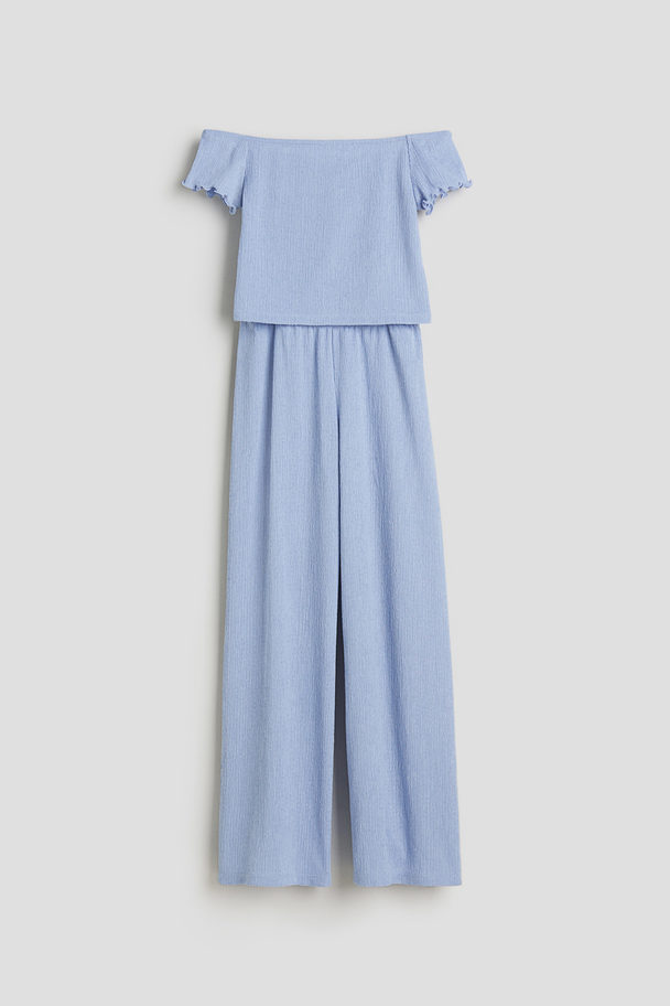 H&M 2-piece Crinkled Jersey Set Light Blue