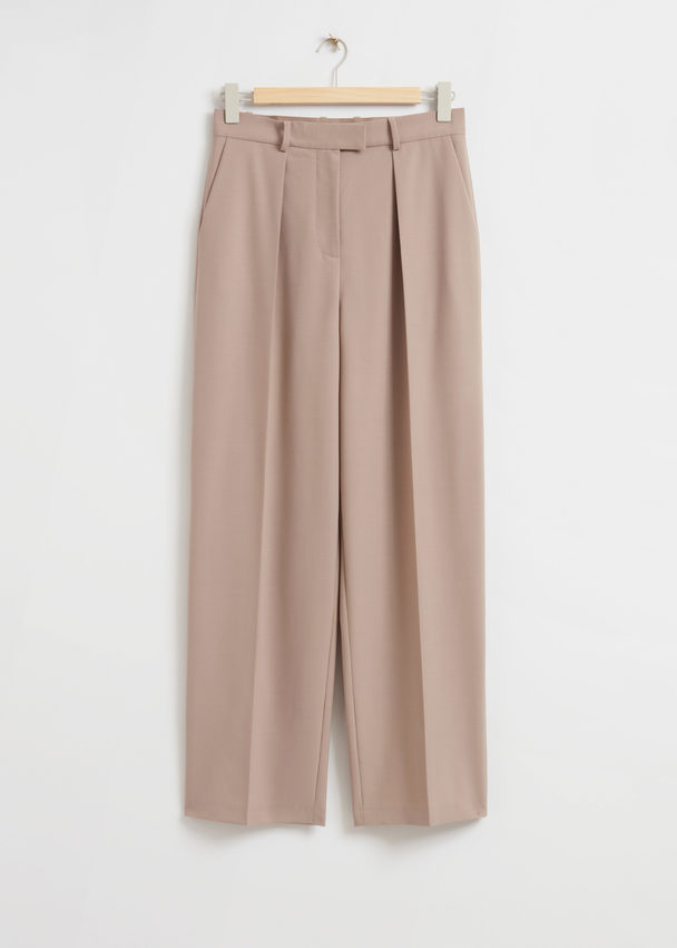 & Other Stories Relaxed Press Crease Tailored Trousers Beige