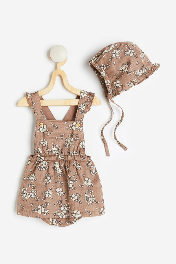 H&M Tweedelige Katoenen Set Donkertaupe/bloemen