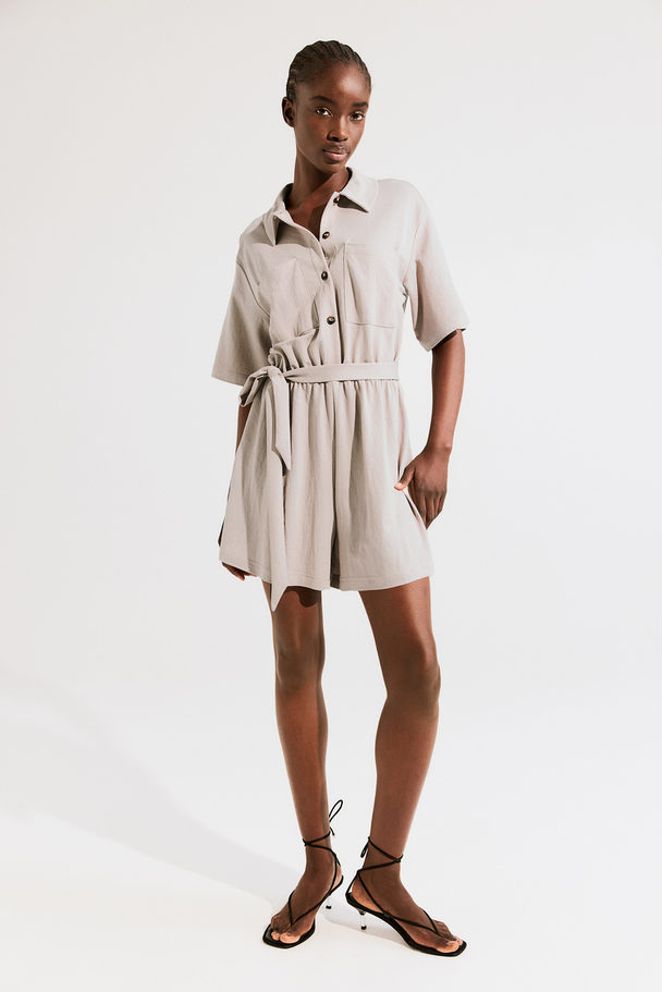 H&M Textured Jersey Playsuit Light Beige