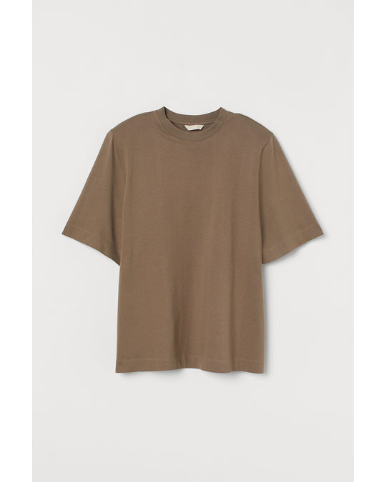 H&M Shoulder-pad T-shirt Brown