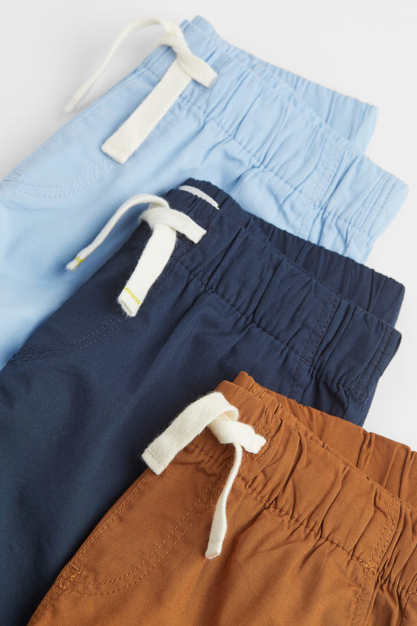 H&M Set Van 3 Katoenen Shorts Marineblauw/lichtblauw/bruin
