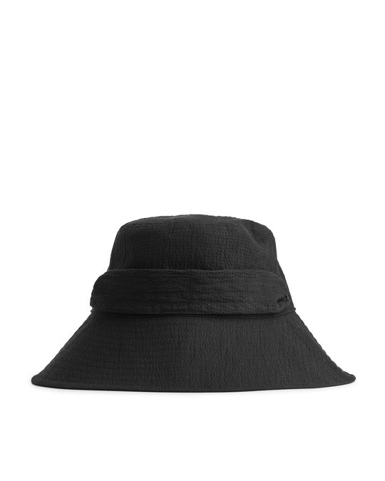 Arket Seersucker Bucket Hat Black