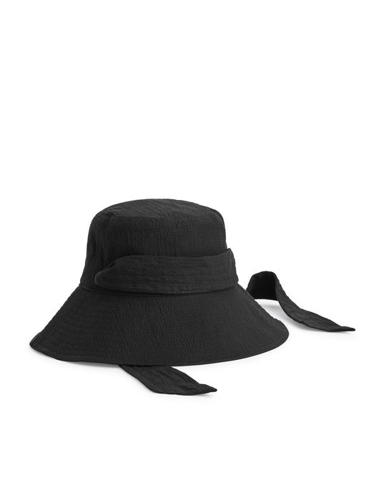 Arket Seersucker Bucket Hat Black