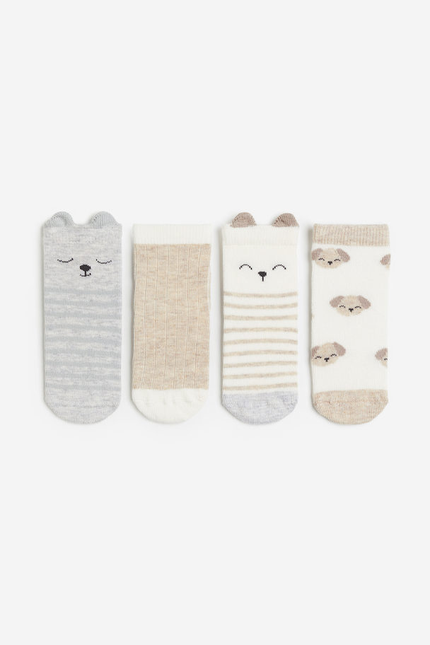H&M 4-pack Socks Light Beige/animals