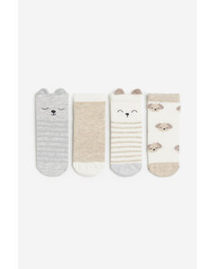 4-pack Socks Light Beige/animals
