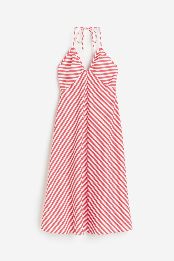 H&M Neckholderkleid aus Baumwolle Rot/Gestreift