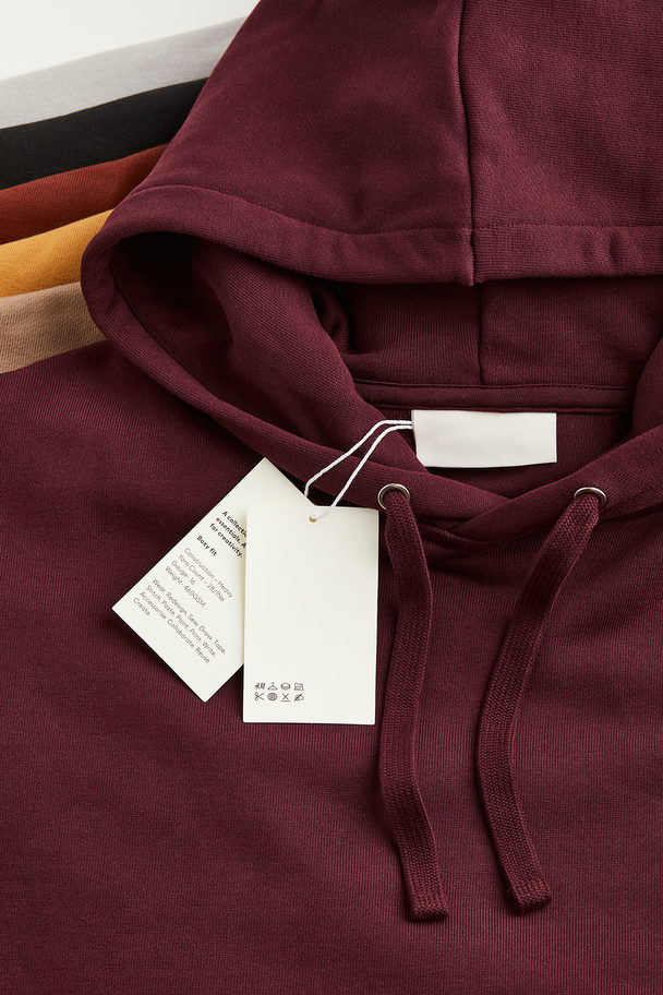 H&M Oversized Fit Cotton Hoodie Burgundy