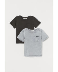 2-pak T-shirt Med Lomme Lysegrå/mørkegrå