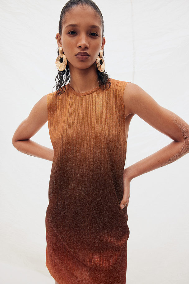 H&M Glittery Fine-knit Dress Orange/ombre