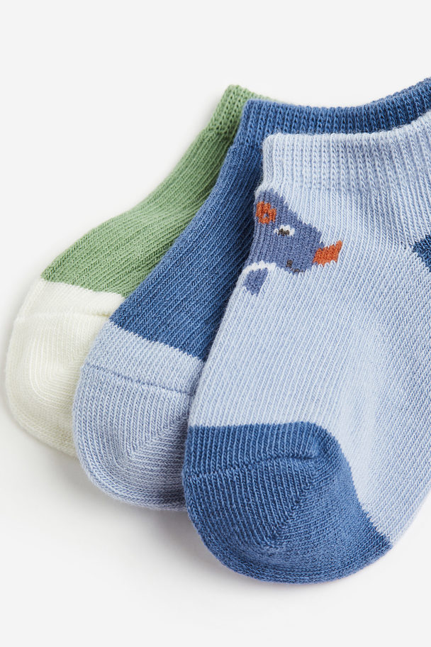 H&M 5er-Pack Kurzsocken Hellblau/Dinosaurier