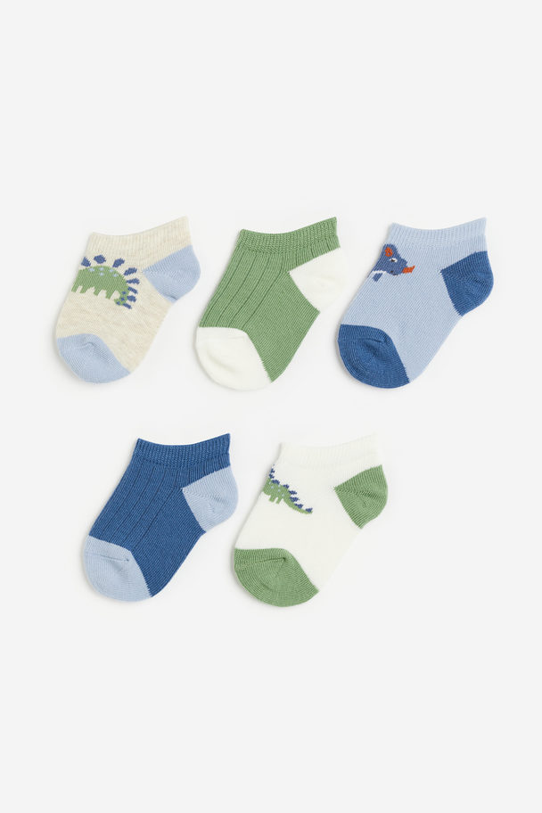 H&M 5er-Pack Kurzsocken Hellblau/Dinosaurier