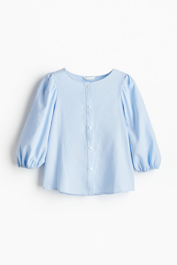 H&M Linen-blend Blouse Light Blue