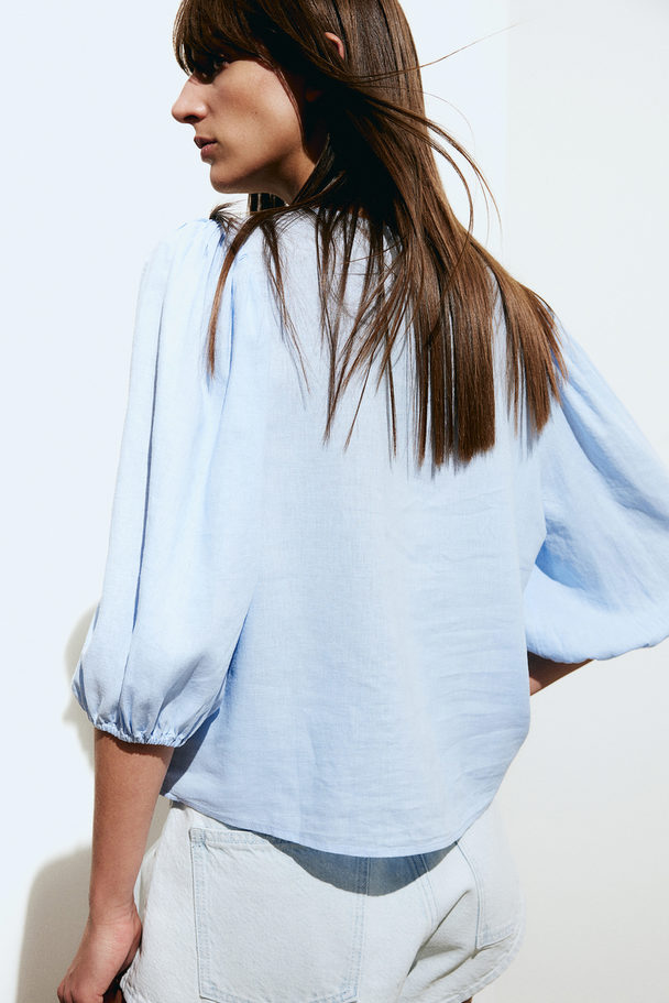 H&M Linen-blend Blouse Light Blue