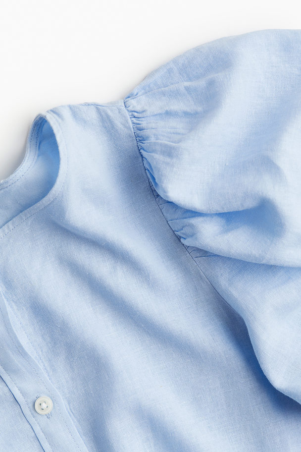 H&M Linen-blend Blouse Light Blue