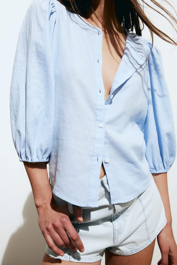 H&M Linen-blend Blouse Light Blue