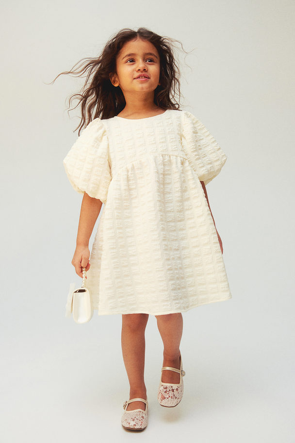 H&M Puff-sleeved Dress Cream