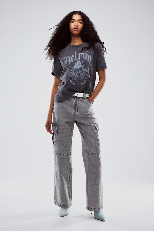 H&M Oversized Printed T-shirt Dark Grey/detroit