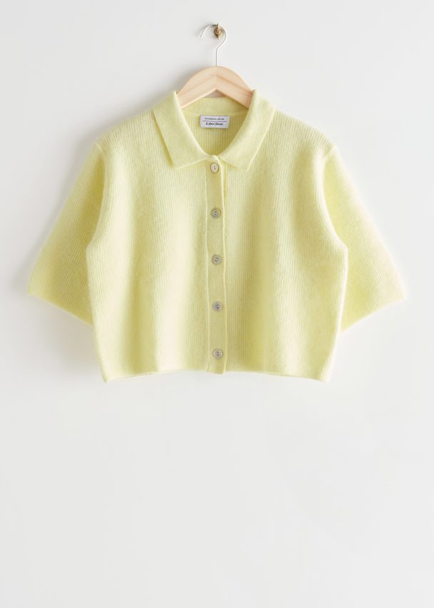 & Other Stories Cropped Collared Knit Cardigan Yellow