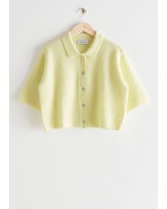 Cropped Collared Knit Cardigan Yellow