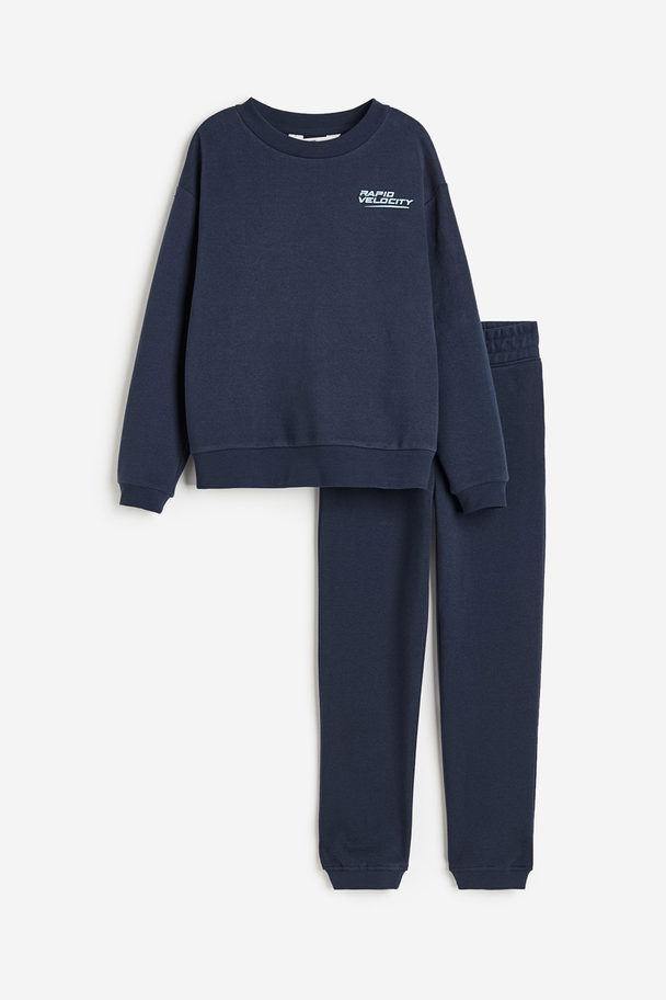 H&M 2-piece Sweatshirt Set Navy Blue