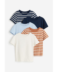 5-pack Cotton T-shirts Dark Blue/striped
