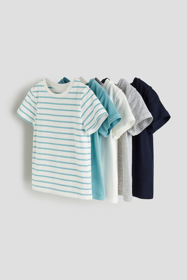 H&M 5-pack Cotton T-shirts Turquoise/striped
