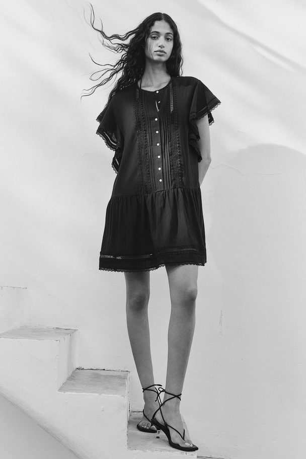 H&M Pintucked Cotton Dress Black