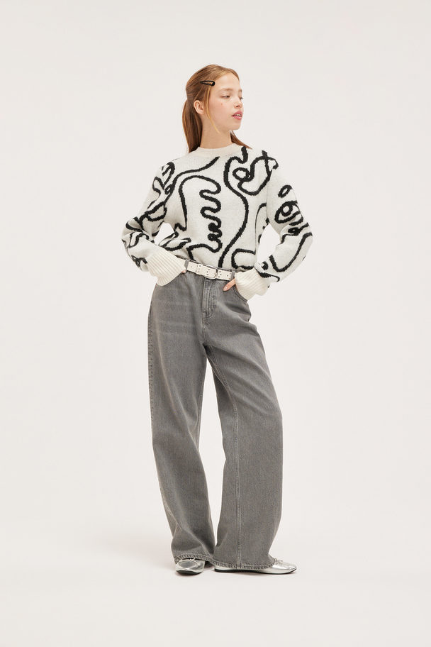 Monki Soft Knit Sweater White With Black Loops