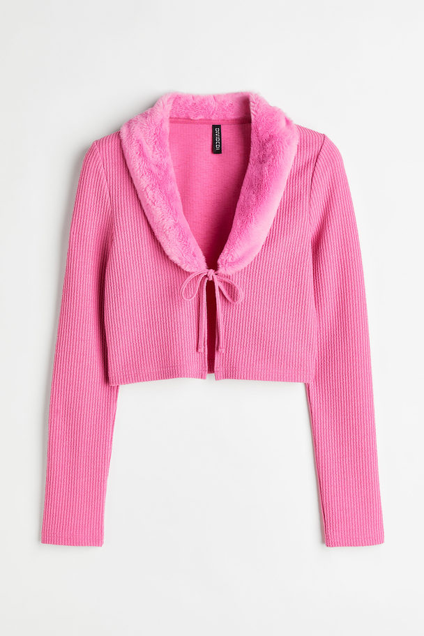 H&M Cropped Tie-front Cardigan Pink