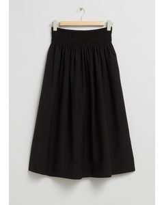 Smocked Waist Midi Skirt Black
