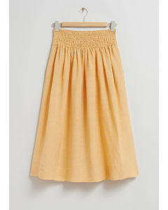 Smock-waist Midi Skirt Yellow