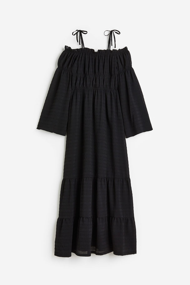 H&M Off-the-shoulder Tiered Maxi Dress Black