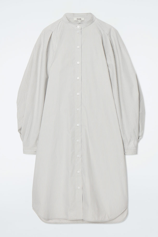 COS Grandad-collar Midi Shirt Dress Beige / Striped