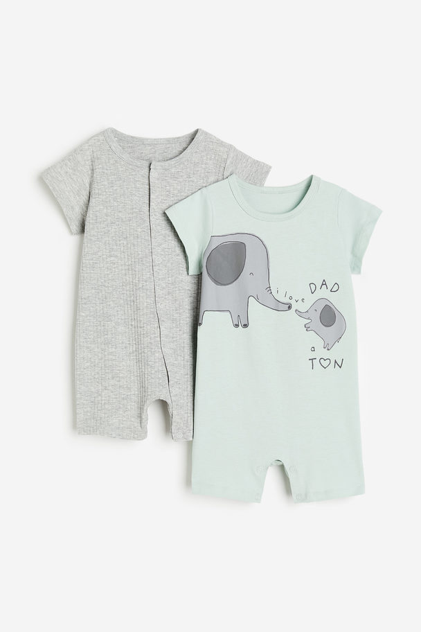 H&M 2-pack Cotton Pyjamas Light Grey Marl/light Green