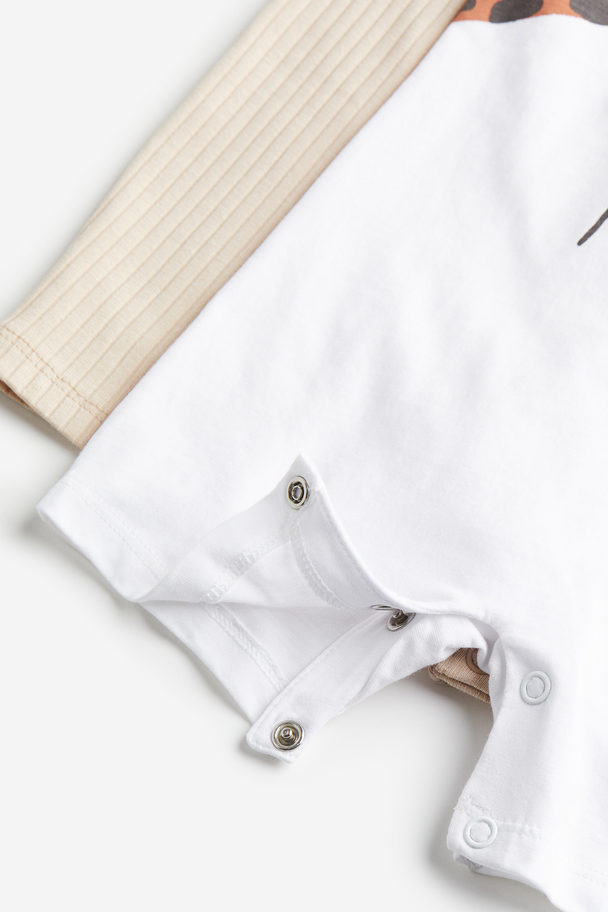 H&M 2-pack Cotton Pyjamas Light Beige/white