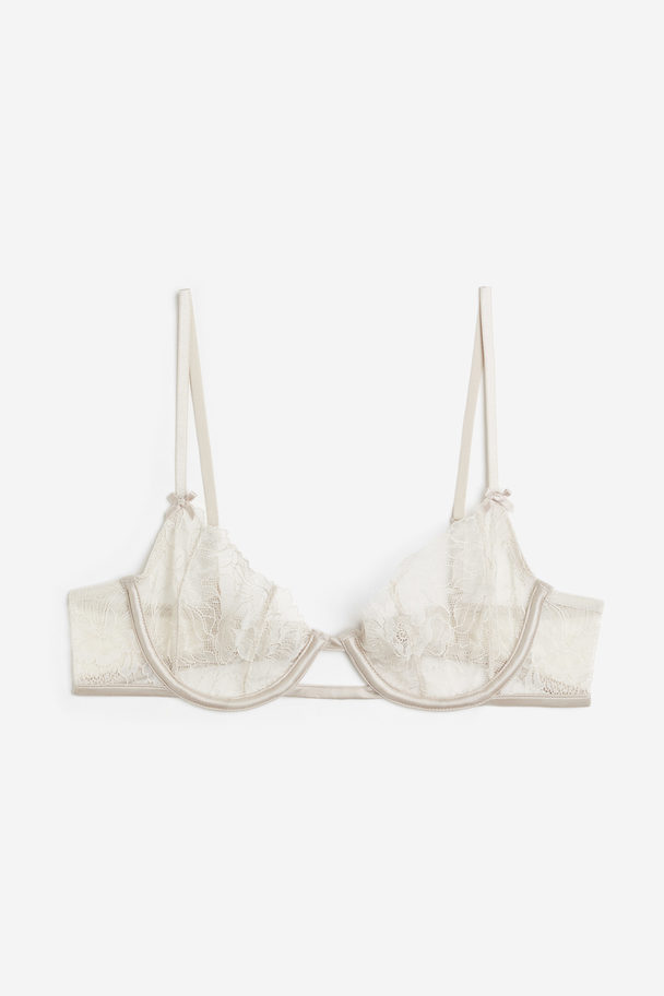 H&M Non-padded Underwired Lace Bra Light Beige