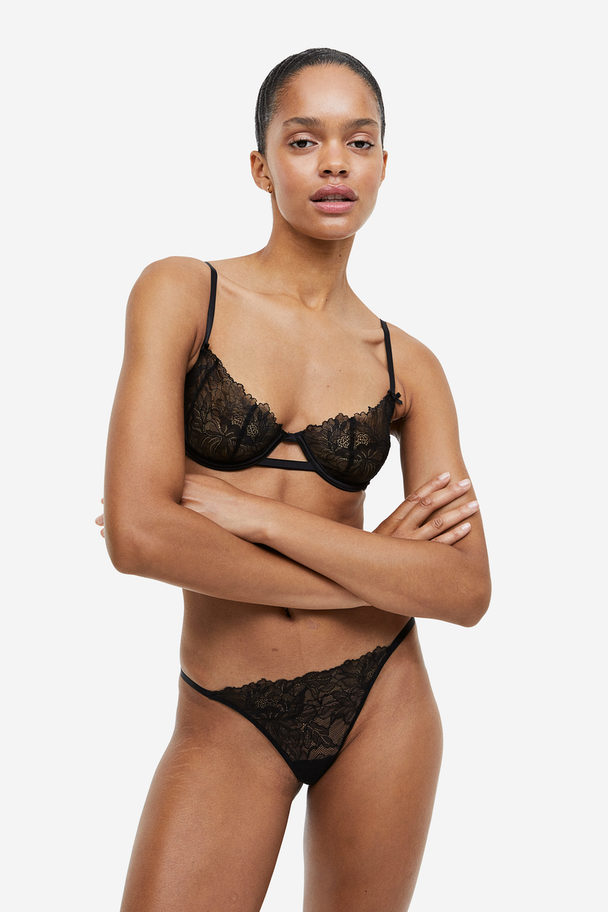 H&M Non-padded Underwired Lace Bra Black