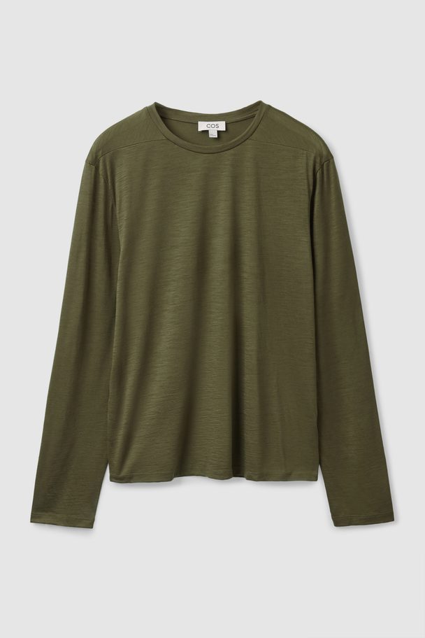 COS Regular-fit Merino Long-sleeve T-shirt Khaki Green