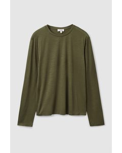 Regular-fit Merino Long-sleeve T-shirt Khaki Green