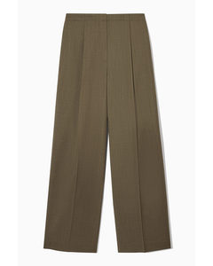Pleated Wide-leg Wool Trousers Brown
