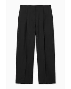 Pleated Wide-leg Wool Trousers Black